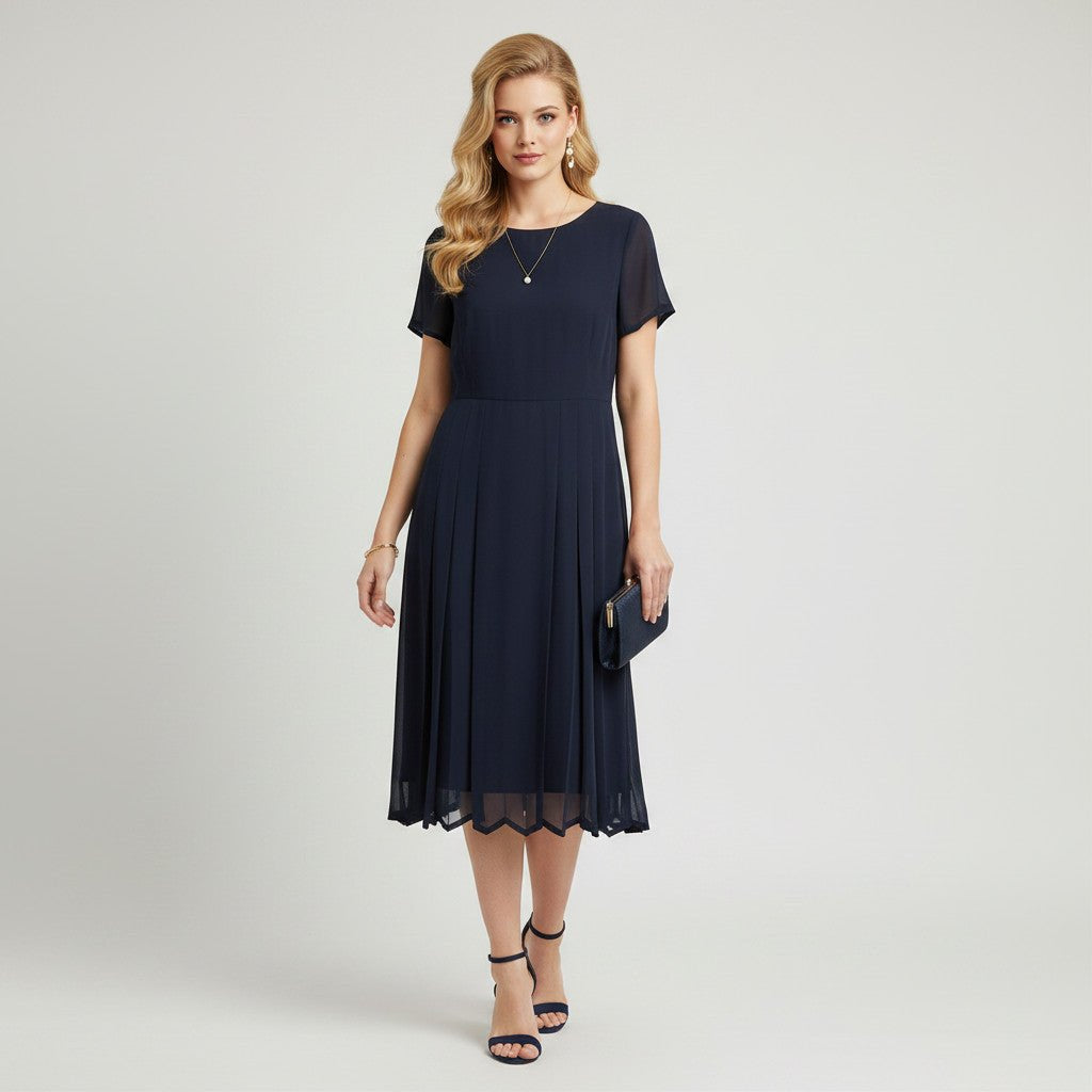 Cynthia Howie Navy Pleated Maxi Size 14