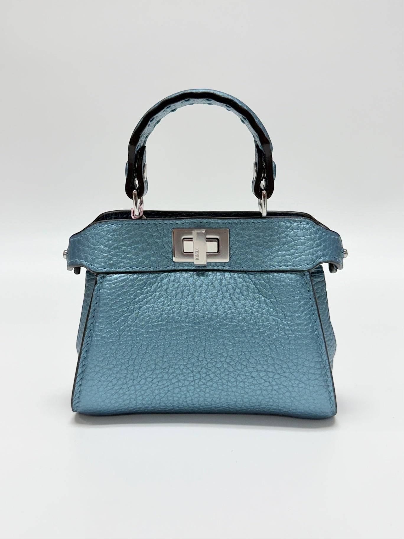 Fendi Nano/Micro Peekaboo Selleria Metallic Lagoon Blue Bag