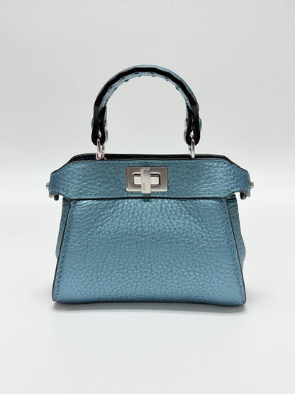 Fendi Nano/Micro Peekaboo Selleria Metallic Lagoon Blue Bag