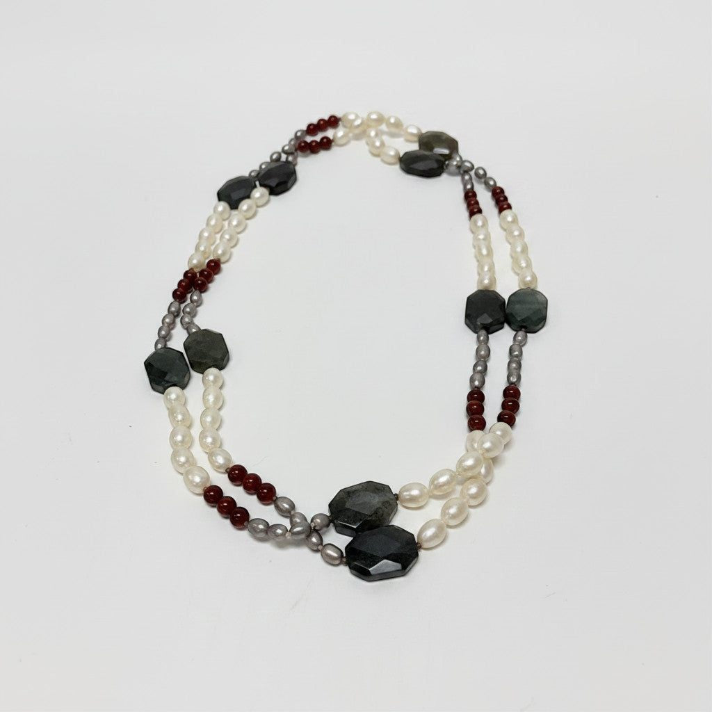 Agate/Carnelian/Pearl Necklace