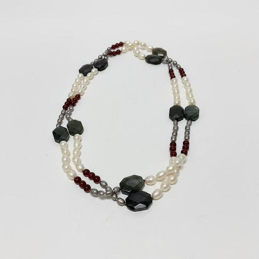 Agate/Carnelian/Pearl Necklace