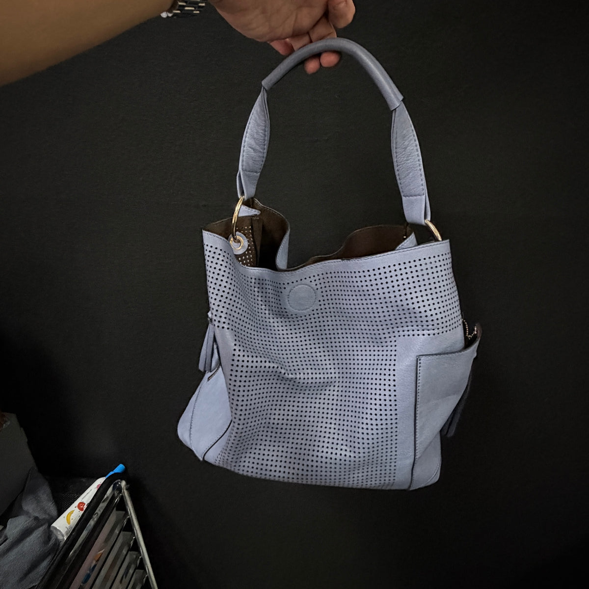 Blue Perforated Bucket Bag