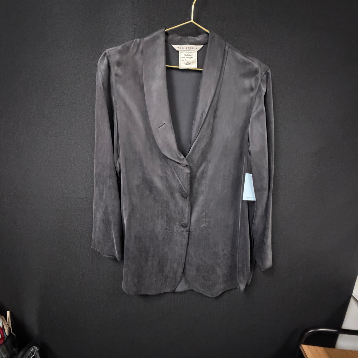 Max Studio Collection Charcoal Shawl Collar Jacket Size S