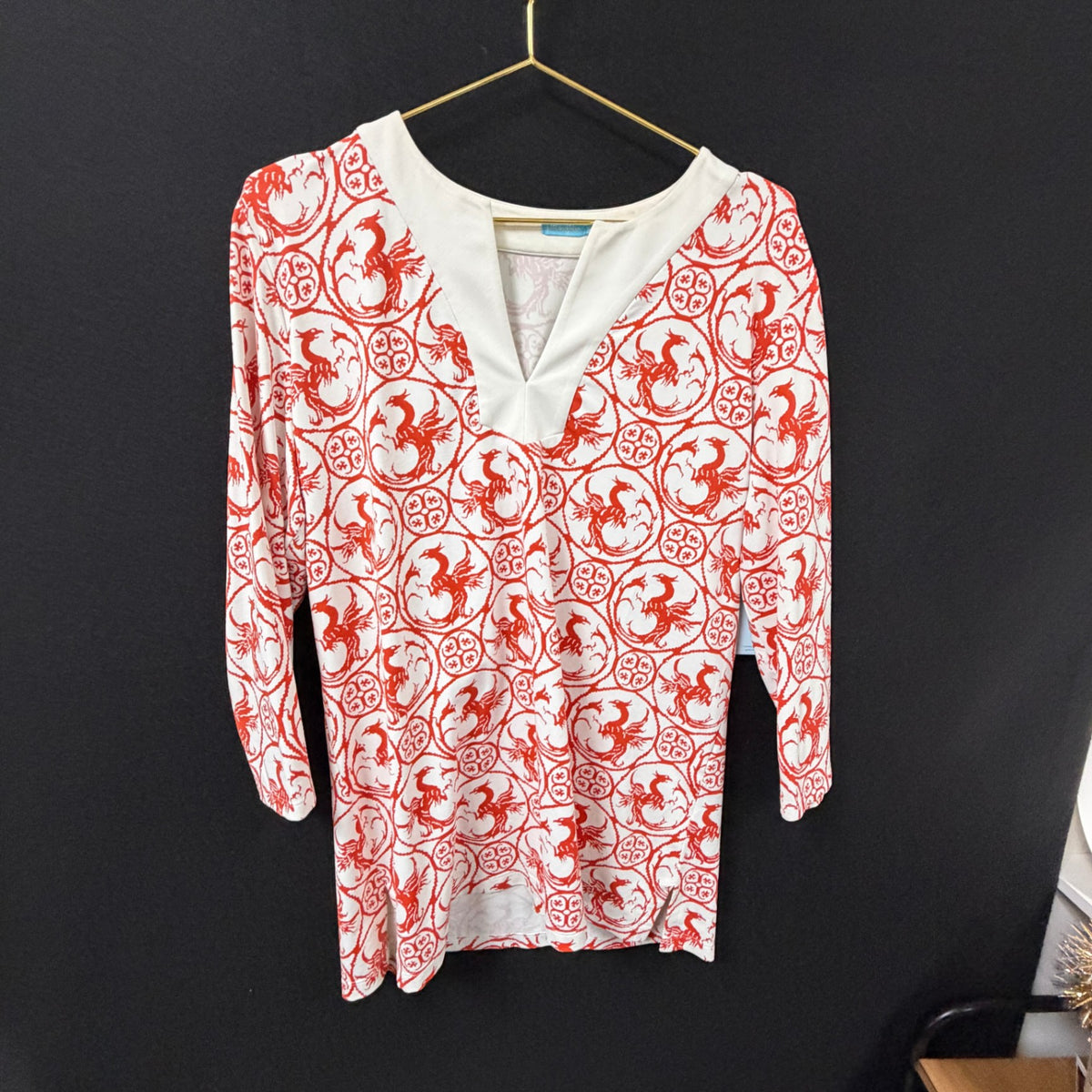 J.McLaughlin Orange White Phoenix Print Tunic Size XL