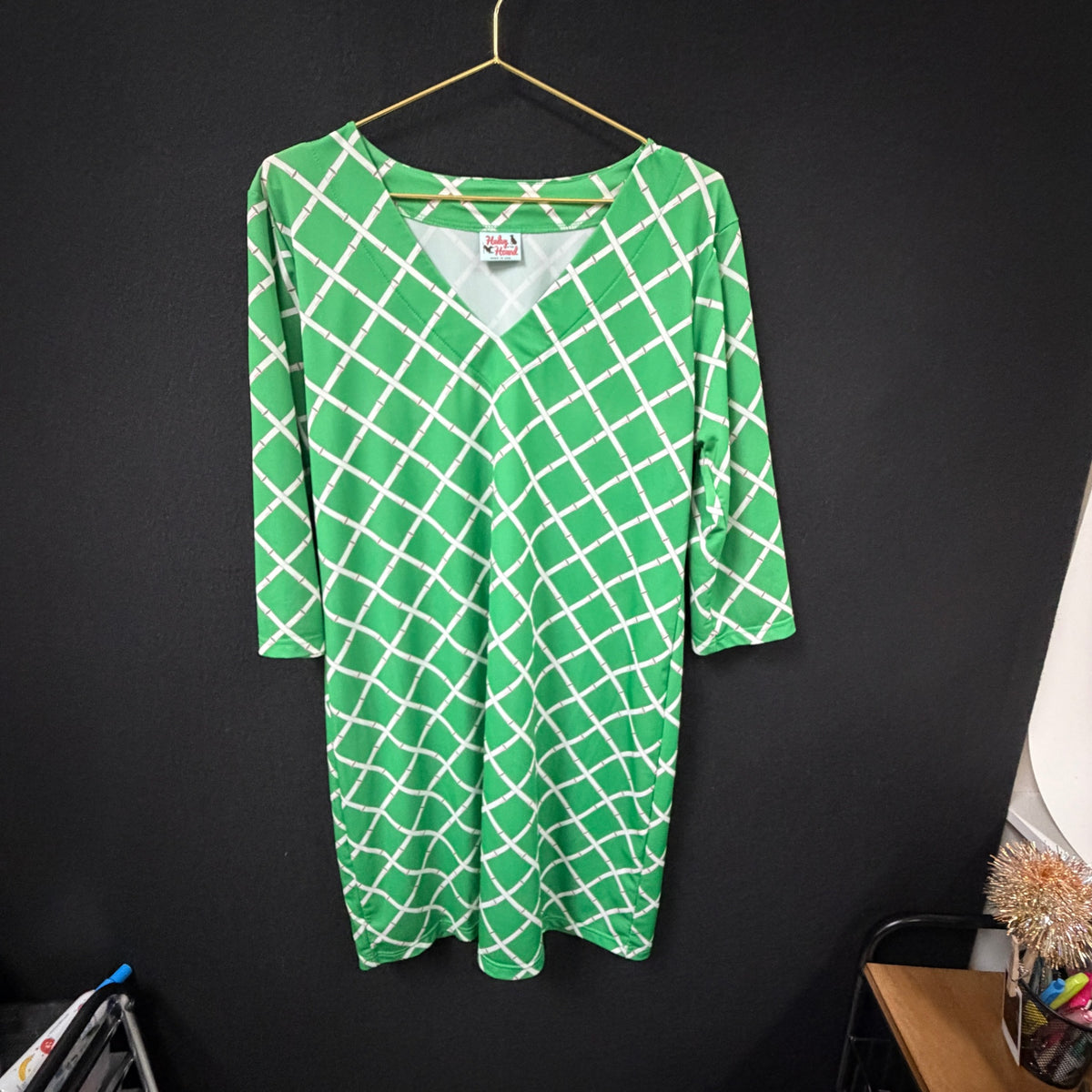 Haley & The Hound Green Bamboo Lattice Shift Dress Size L