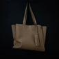 Taupe Pebbled Faux Leather Tassel Tote