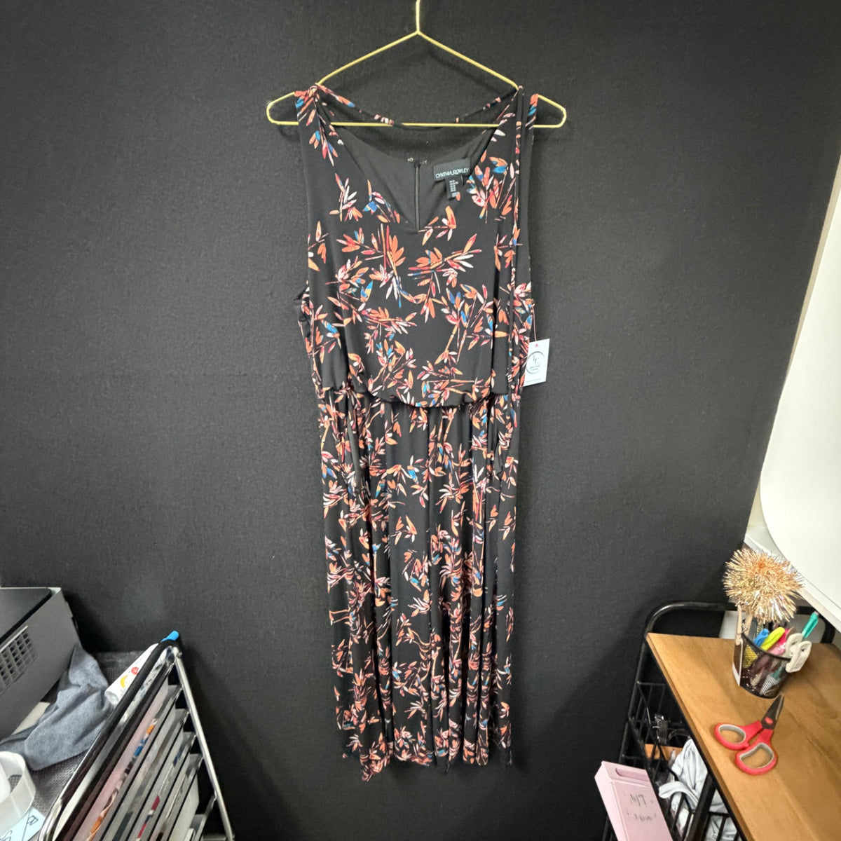 Cynthia Rowley Black Leaf Print Jumpsuit Size XL