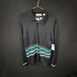 Saks Fifth Avenue Black Turquoise Striped Twin Set Cardigan & Shell Size L