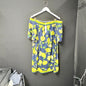Trina Turk Kelso Navy Lemon Print Off Shoulder Dress Size XL