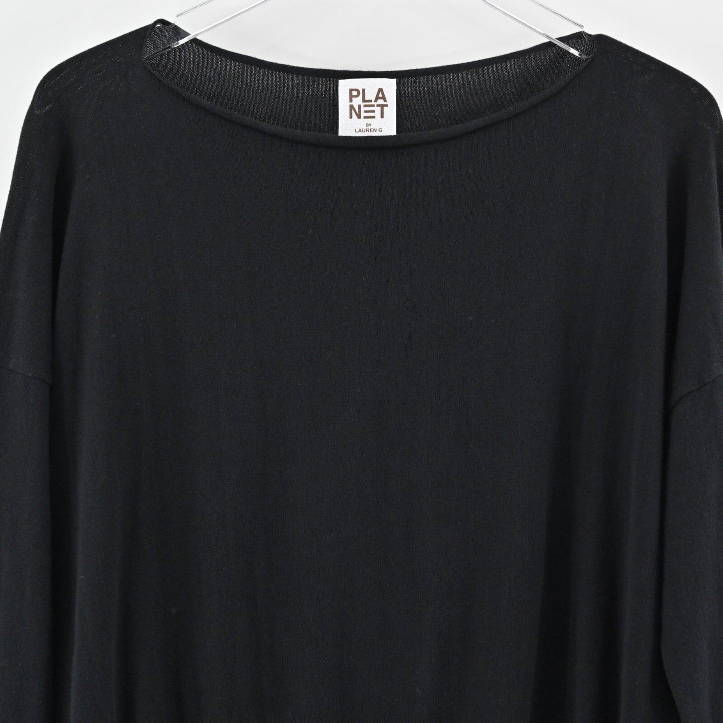 PLANET by LAUREN G Womens Black OSFA Sweater Pima Cotton Bateau Neck Minimalist