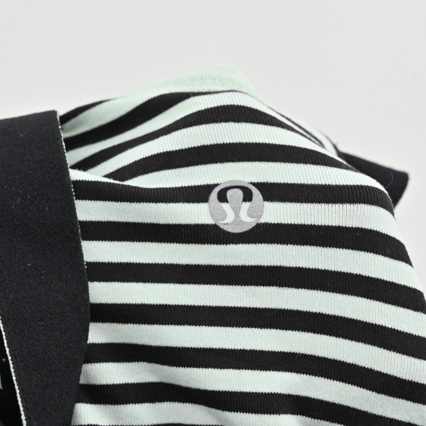 Lululemon Womens Work It Out Tank Top Size 4 Black Mint Green Stripe Logo Active