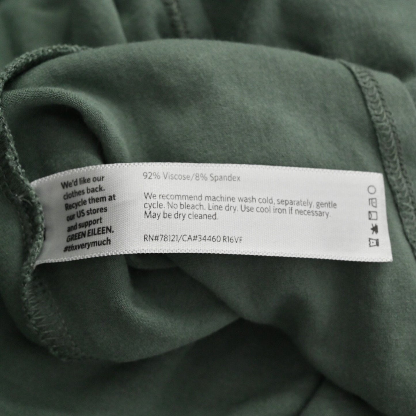 EILEEN FISHER Jersey Sage Green Dress Size S Lagenlook Shift Half Sleeve USA