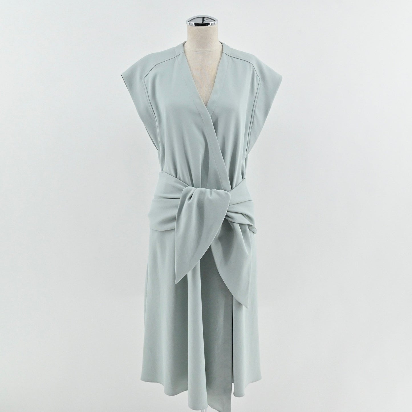 Tibi Chalky Drape Sleeveless Midi Wrap Dress Size 0 Ash Green Minimalist Modern