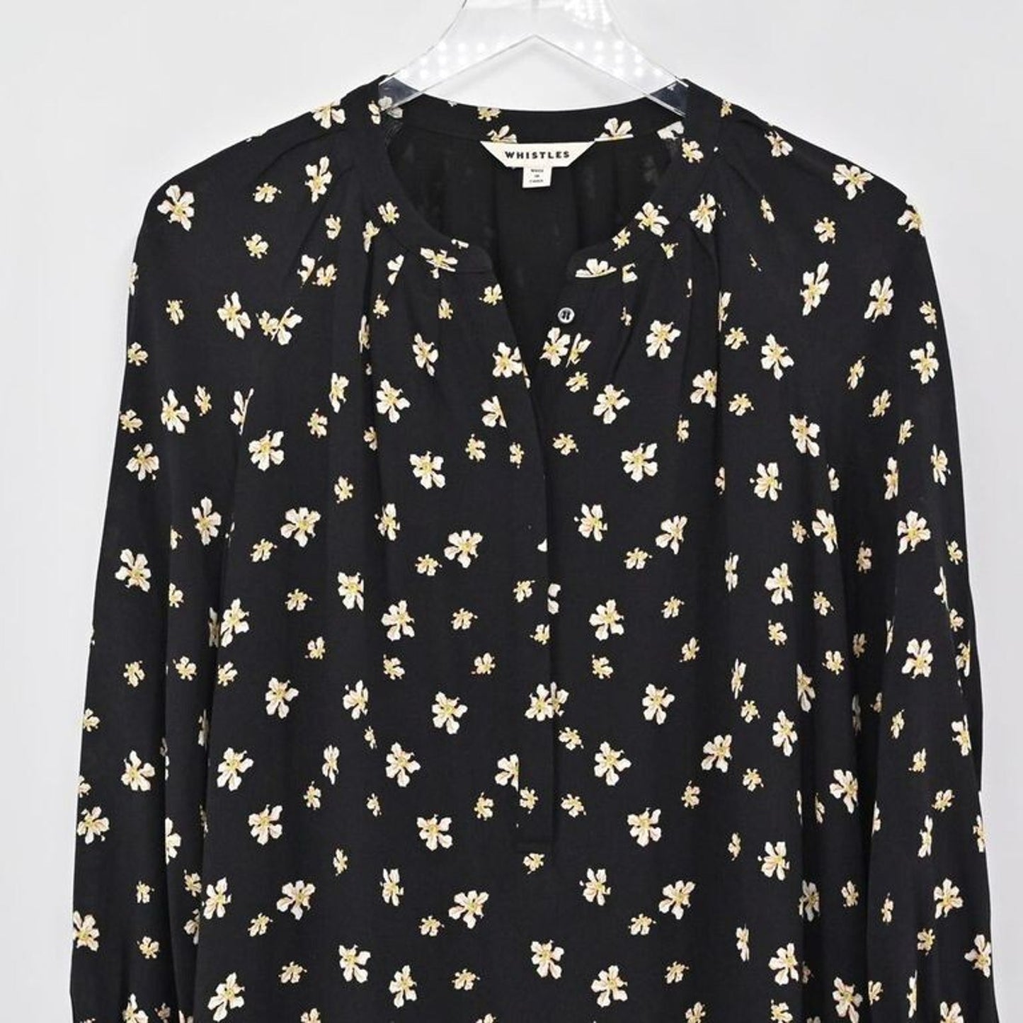 WHISTLES Edelweiss Dress Size 10 Floral Black Ruffle Mini Feminine Romantic