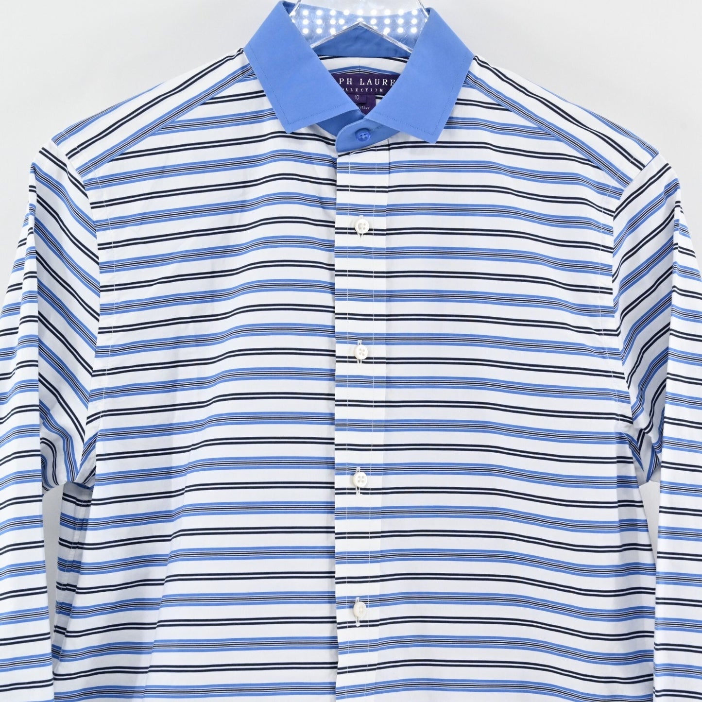 RALPH LAUREN Top Womens Size 10 Purple Label Blue Stripe Button Front Collection