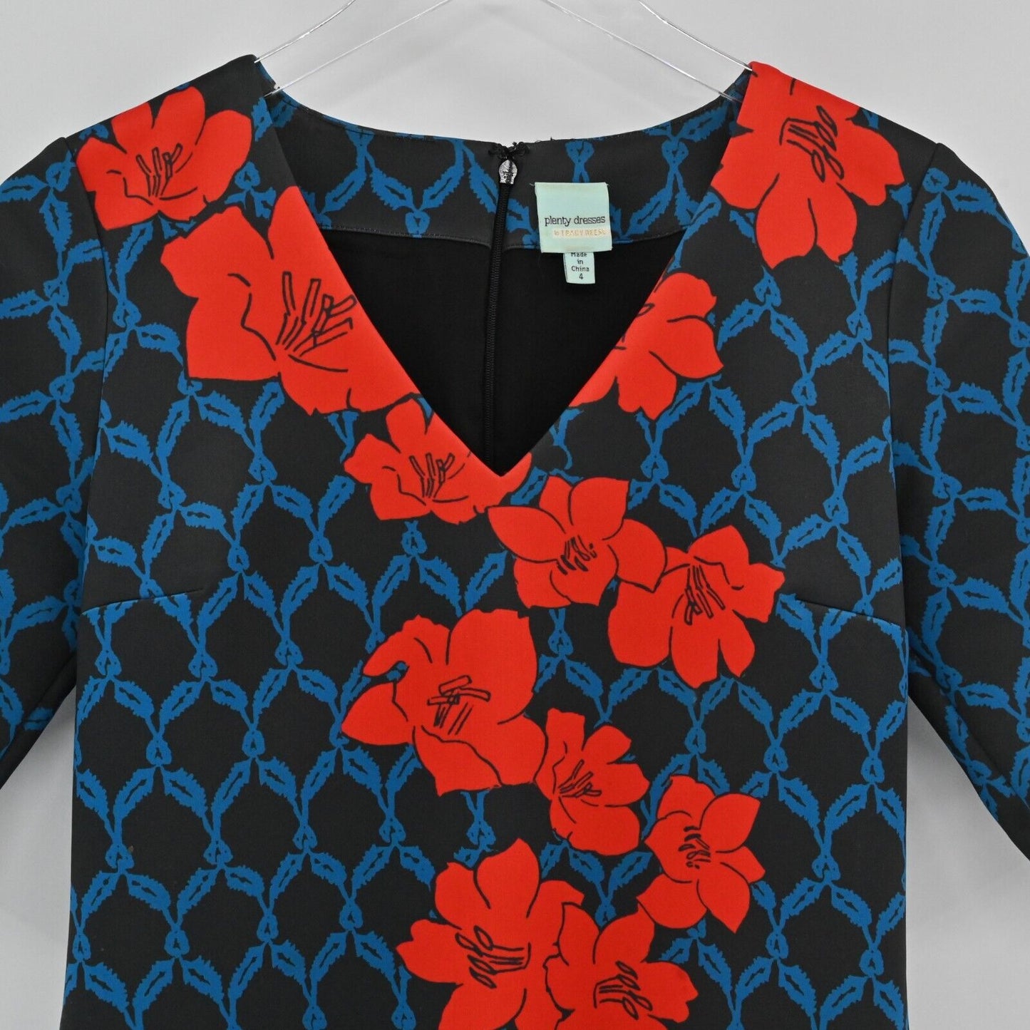 TRACY REESE Dress Womens Sz 4 Juana Red Floral Multicolor V Neck Lined Geisha