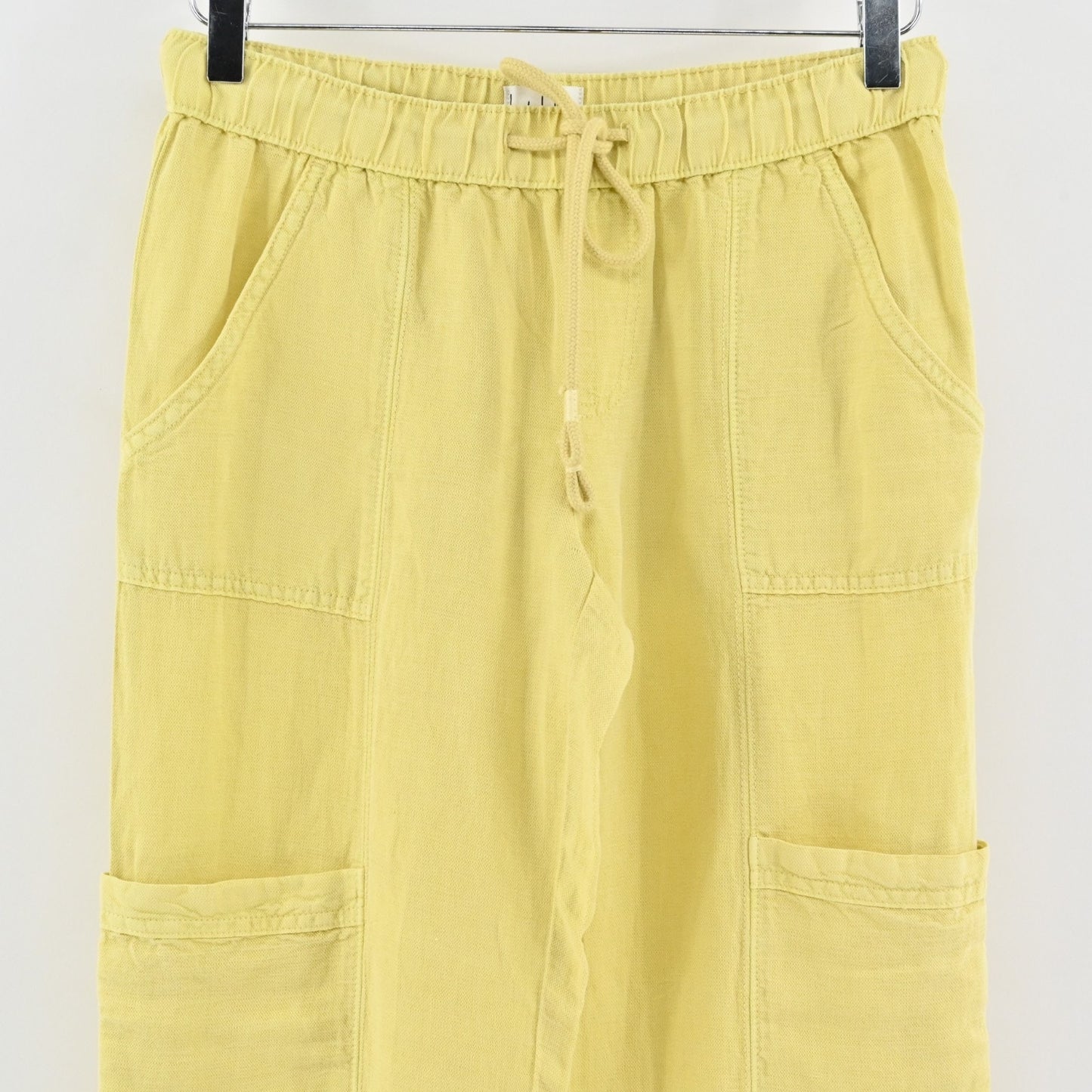Nicole Miller Womens Yellow Cargo Pants Size XS Linen Blend Crop Cinch Hem