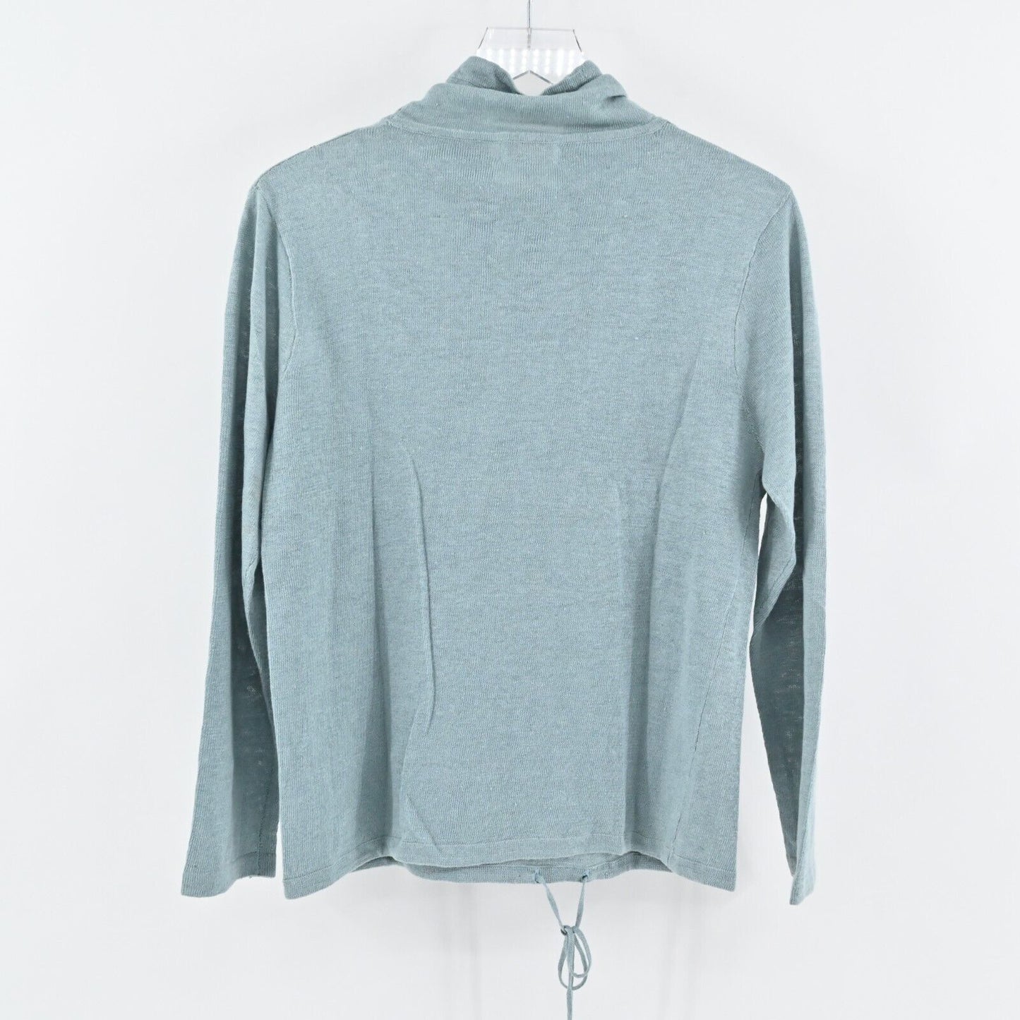 NORTHERN ISLES Sweater Womens Size S Embroidered Linen Teal Ice Funnel Neck NEW