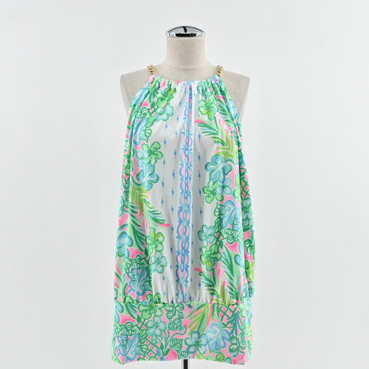 Lilly Pulitzer Bowen Top Size XL Coconut Row Engineered Knit Halter Chain Strap