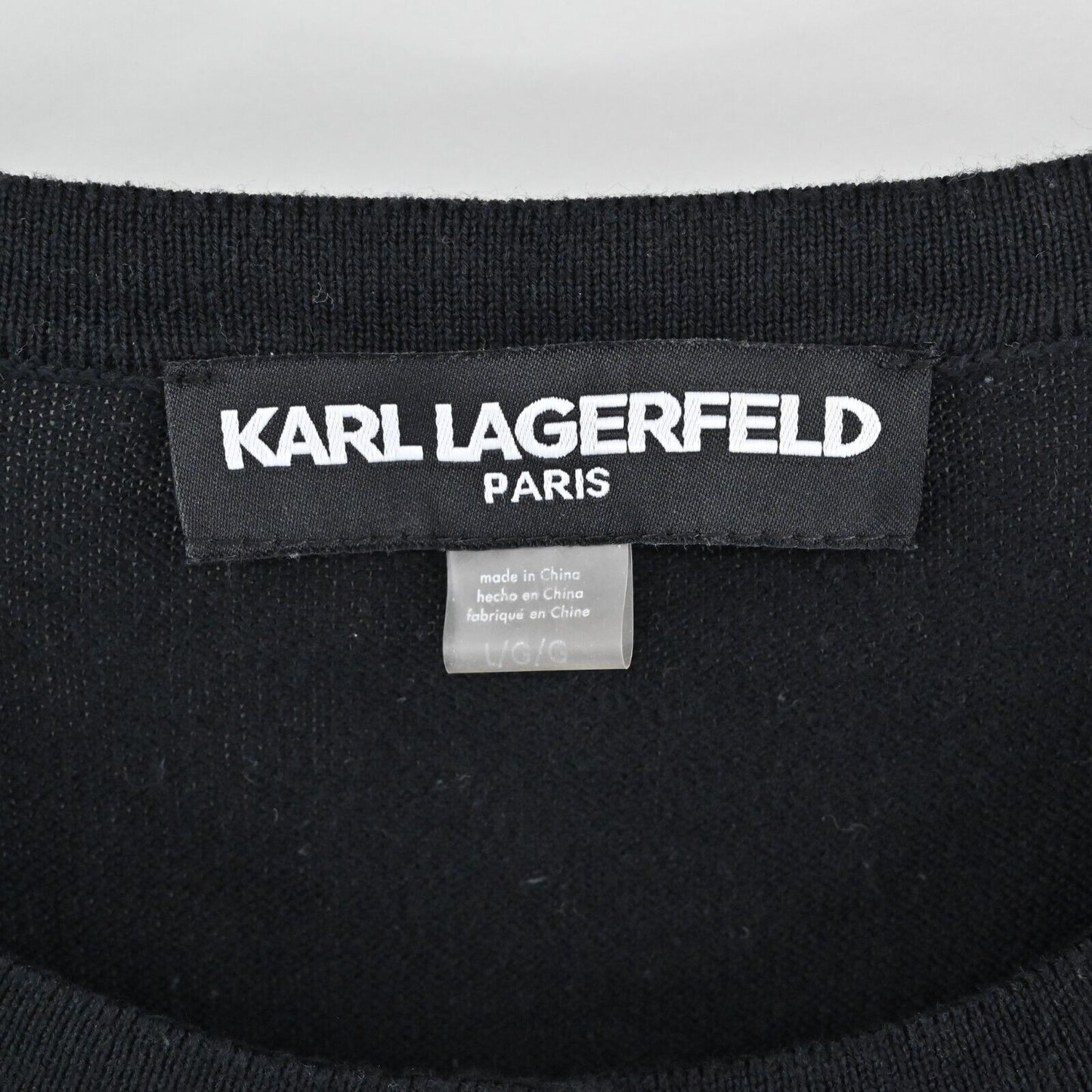KARL LAGERFELD Sweater Womens L Crochet Cardigan Black White Floral Embroidered