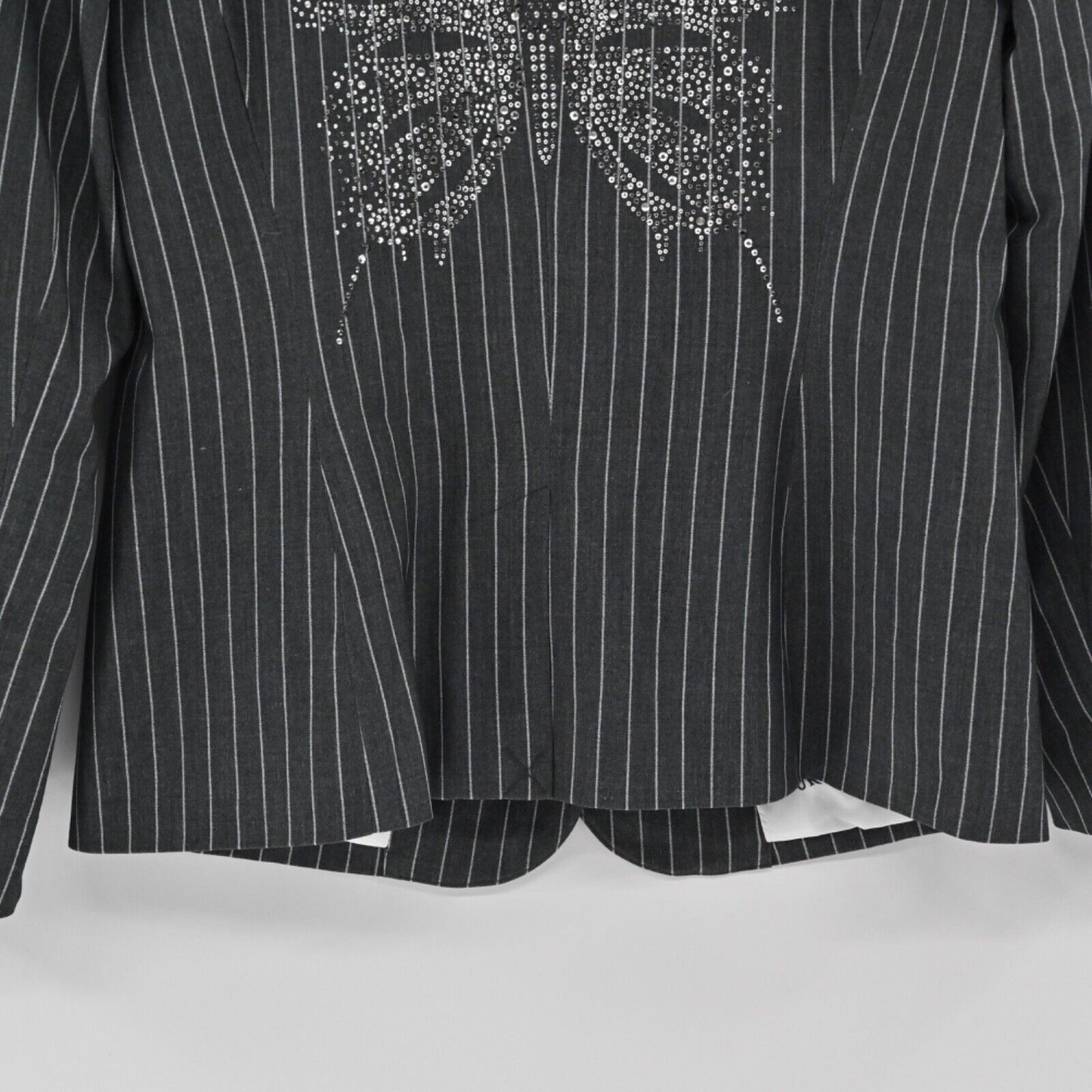 HIPCHIK COUTURE Blazer Womens Sz 8 Gray Pinstripe Rhinestone Butterfly Retro Y2K