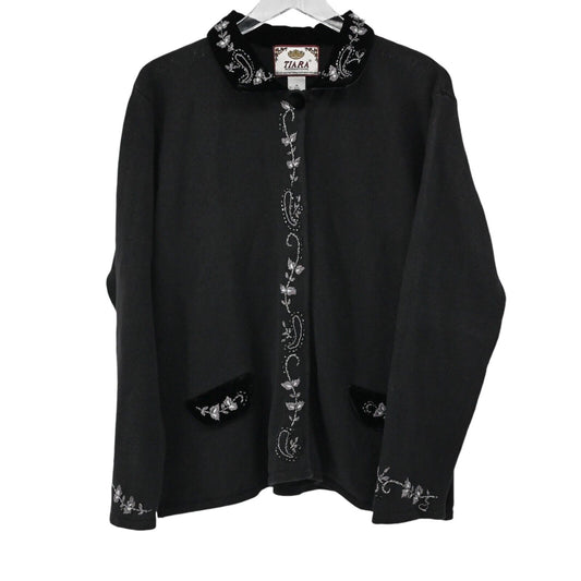 Vtg Beaded Cardigan Women Sz M Black Embroidered Paisley 90s TIARA INTERNATIONAL