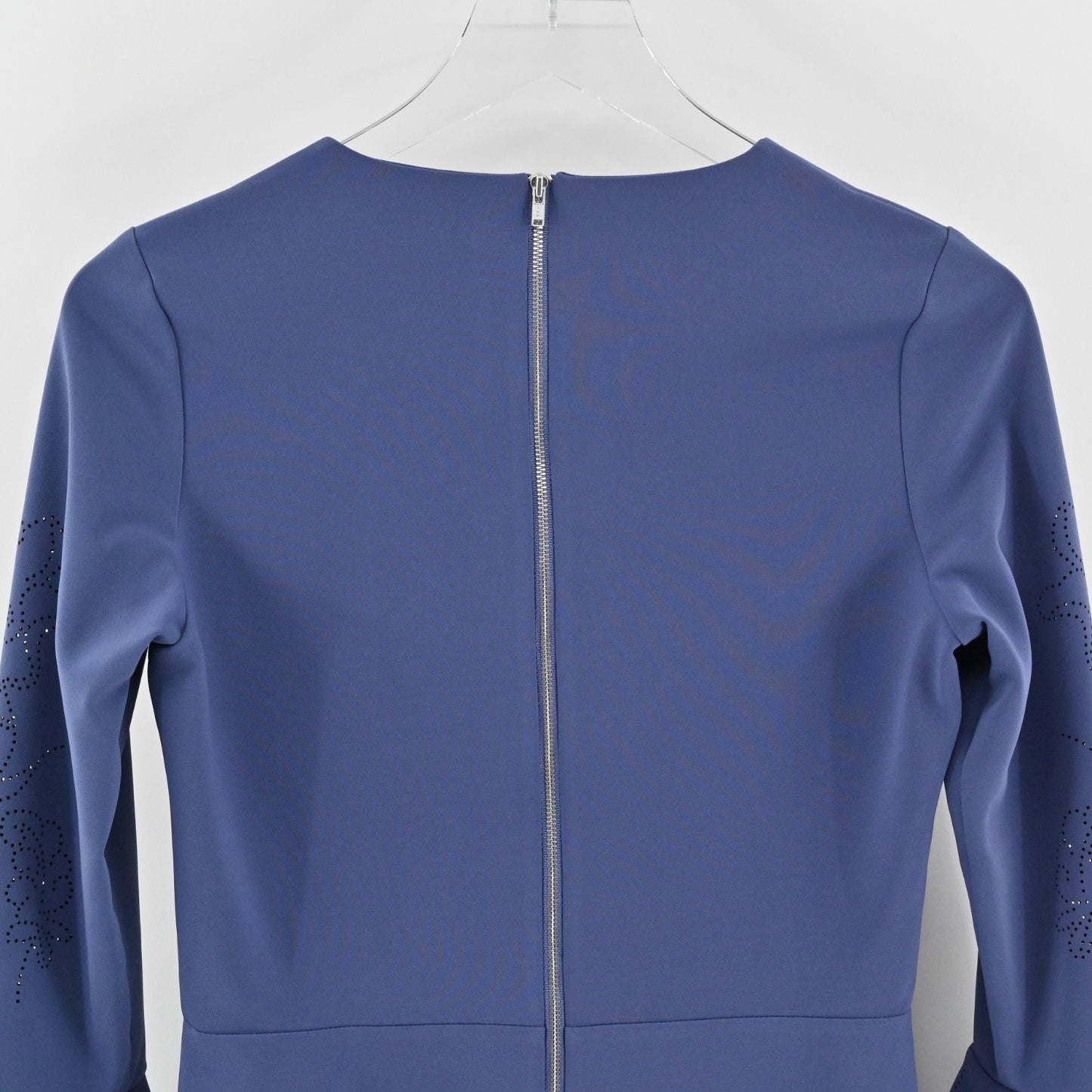 Parker Orlando Blue Dress Size 4 Perforated Detail Bell Sleeve ALine Mini