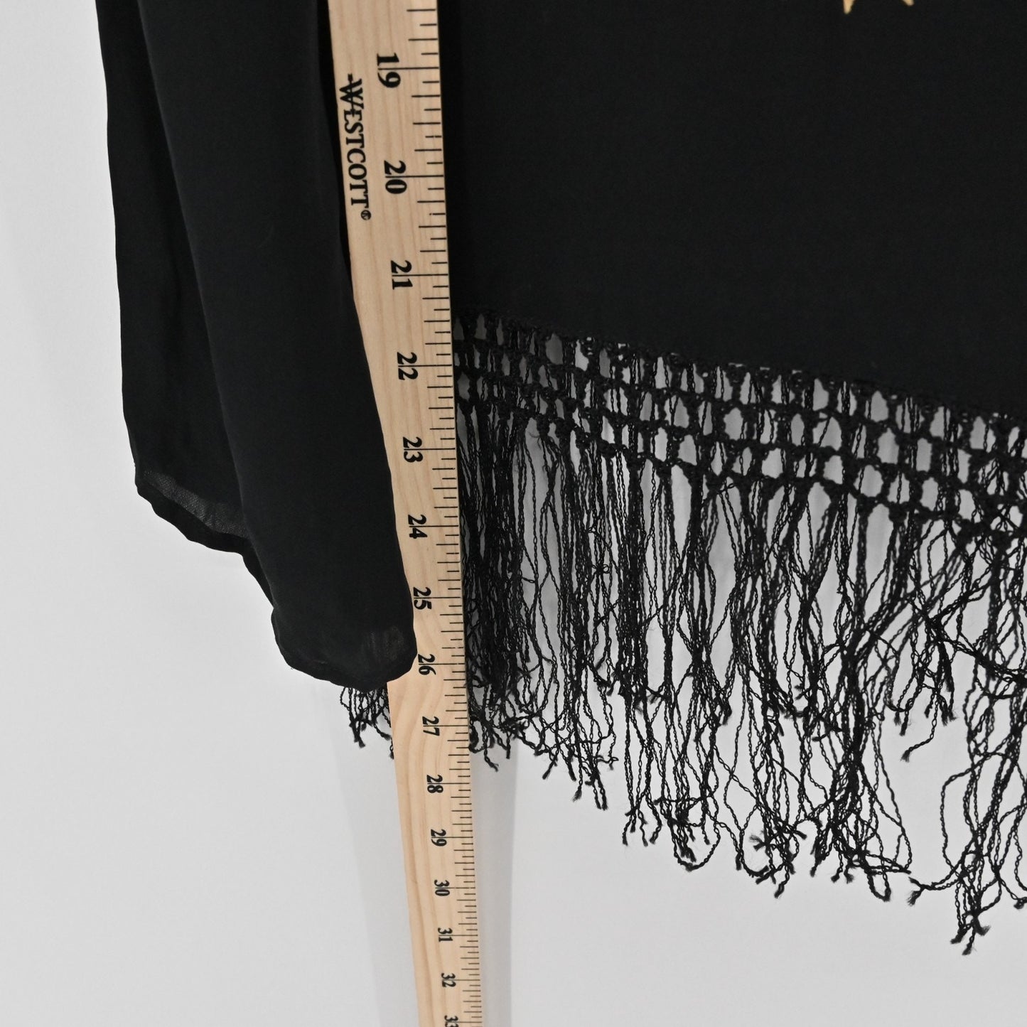 Josephine Chaus Womens Silk Top Size 8 Black Floral Embroidered Fringe Trim Boho