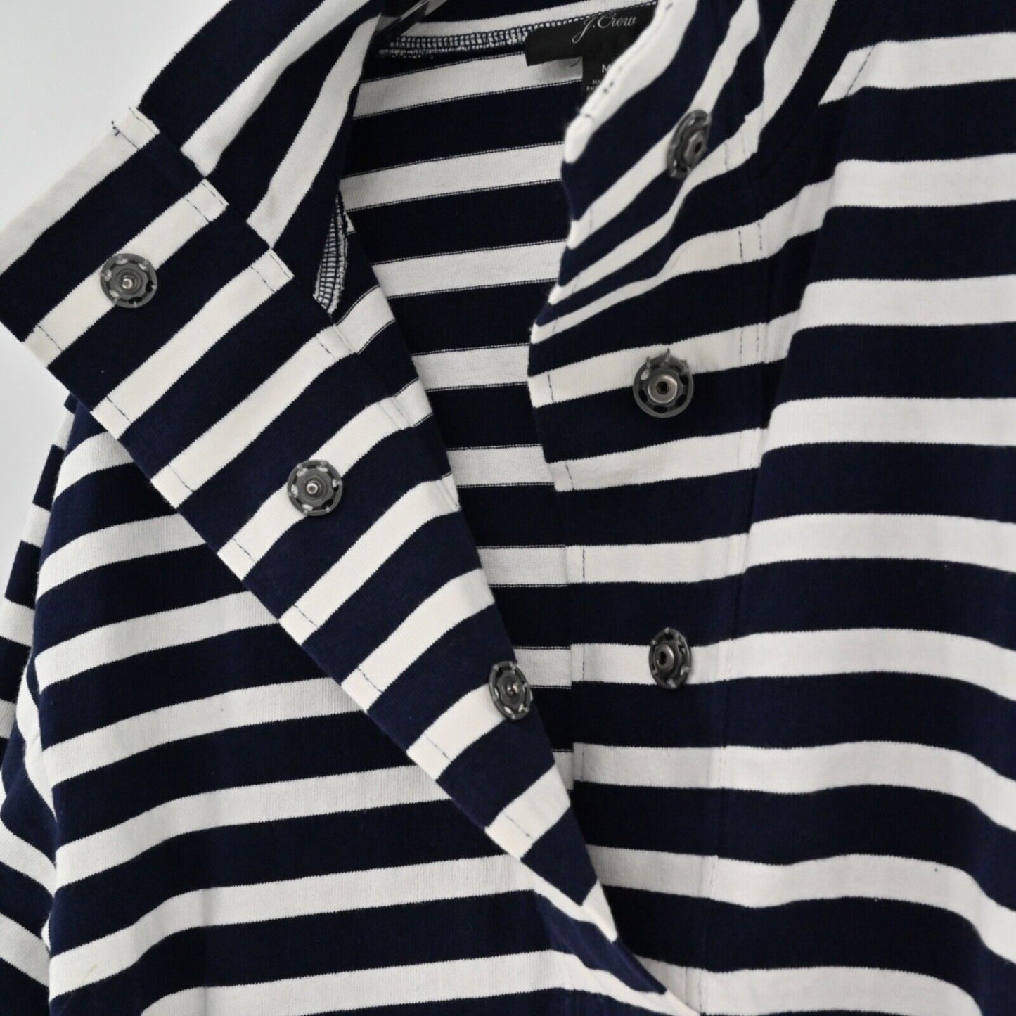 J CREW Sweatshirt Womens Size M Navy Blue White Stripe 100% Cotton Nautical Cape