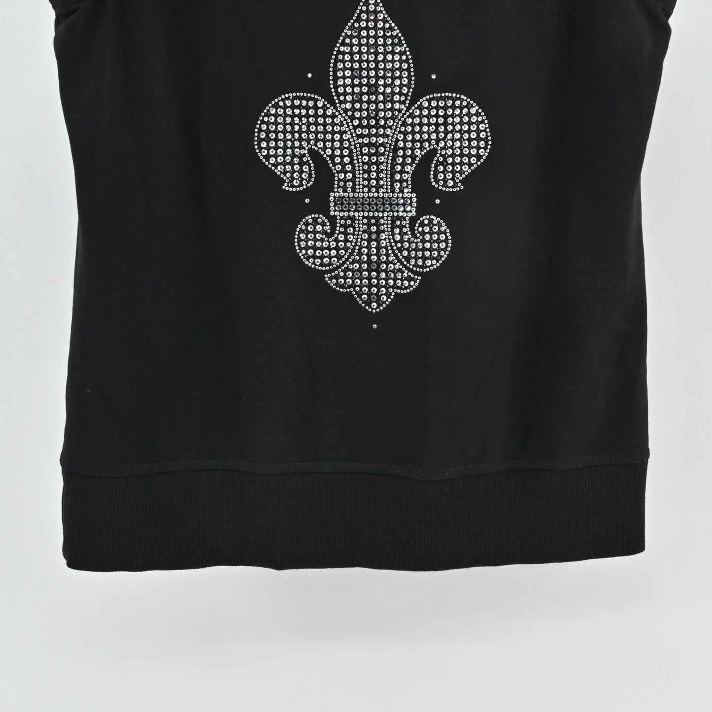 Vtg Christine Alexander Womens Rhinestone Hoodie Size M Fleur de Lis Sleeveless