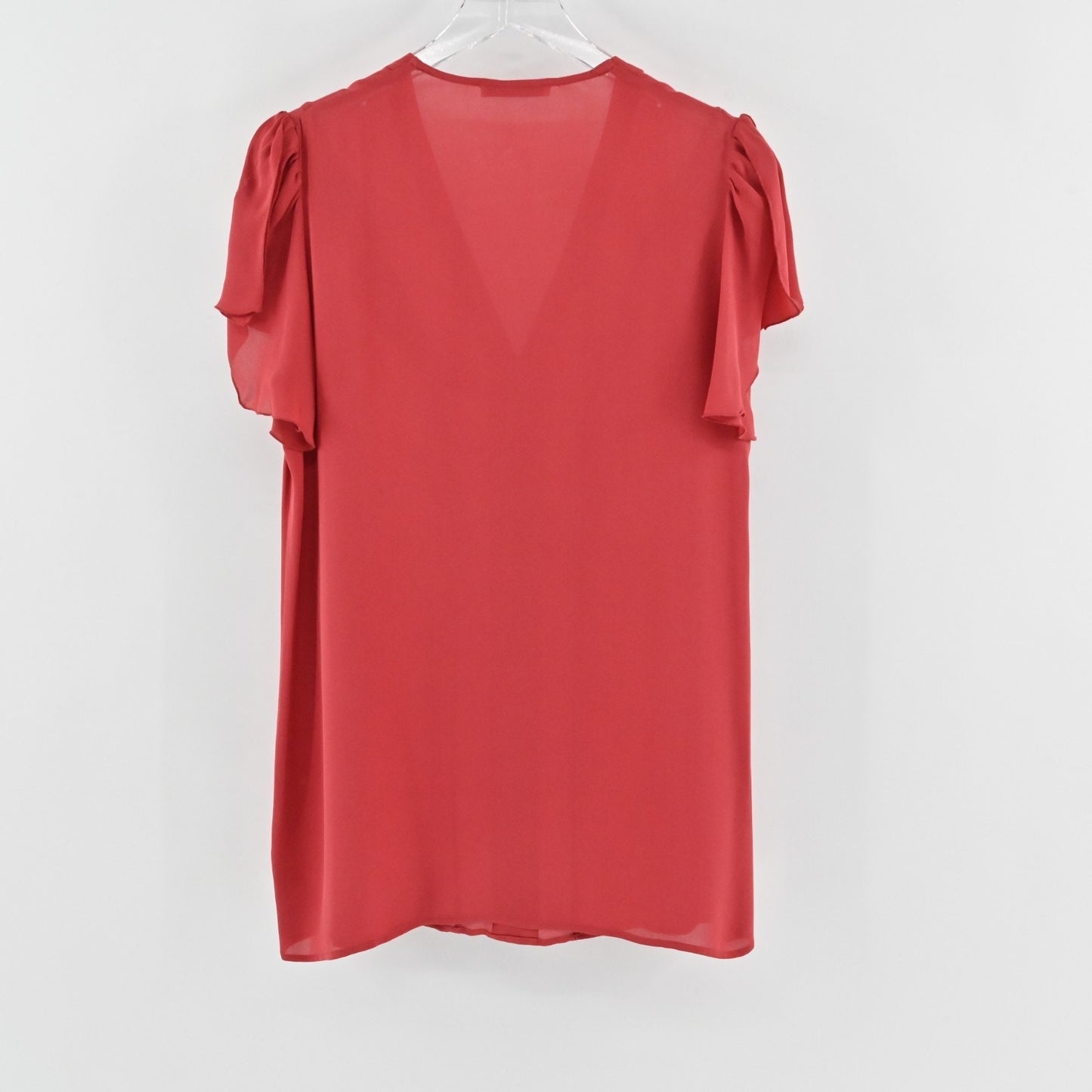 ETRO Womens Red Chiffon Ruffle VNeck Top Size 46 Casual Preppy Blouse Italy