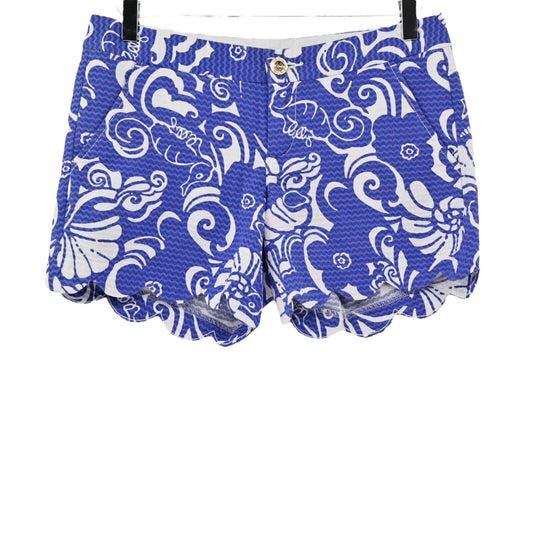 LILLY PULITZER Shorts Womens Sz 2 Buttercup 5" Spectrum Blue Tide Pool Scalloped