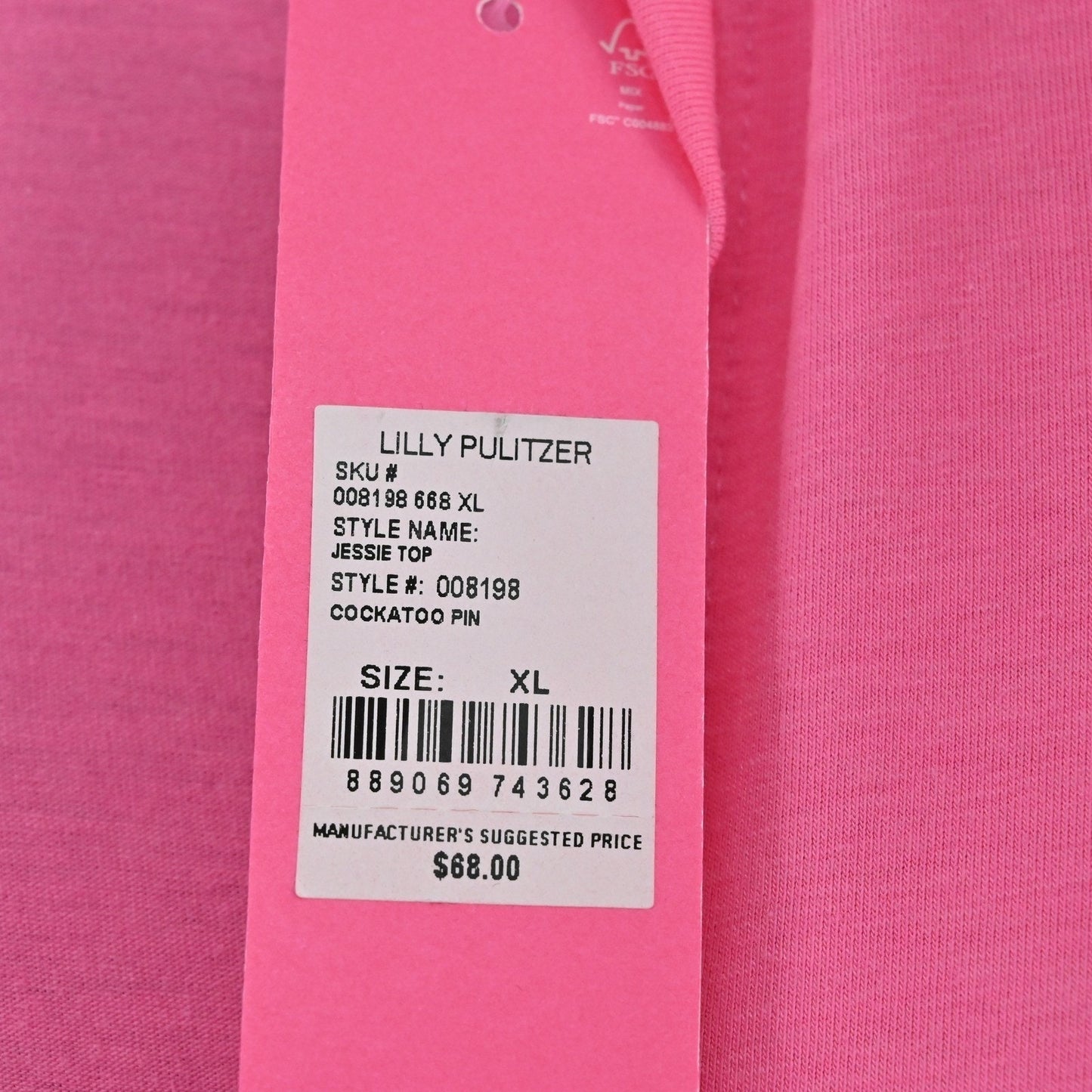 Lilly Pulitzer Womens Jessie Top Size XL Cockatoo Pink Square Neck Short Sleeve