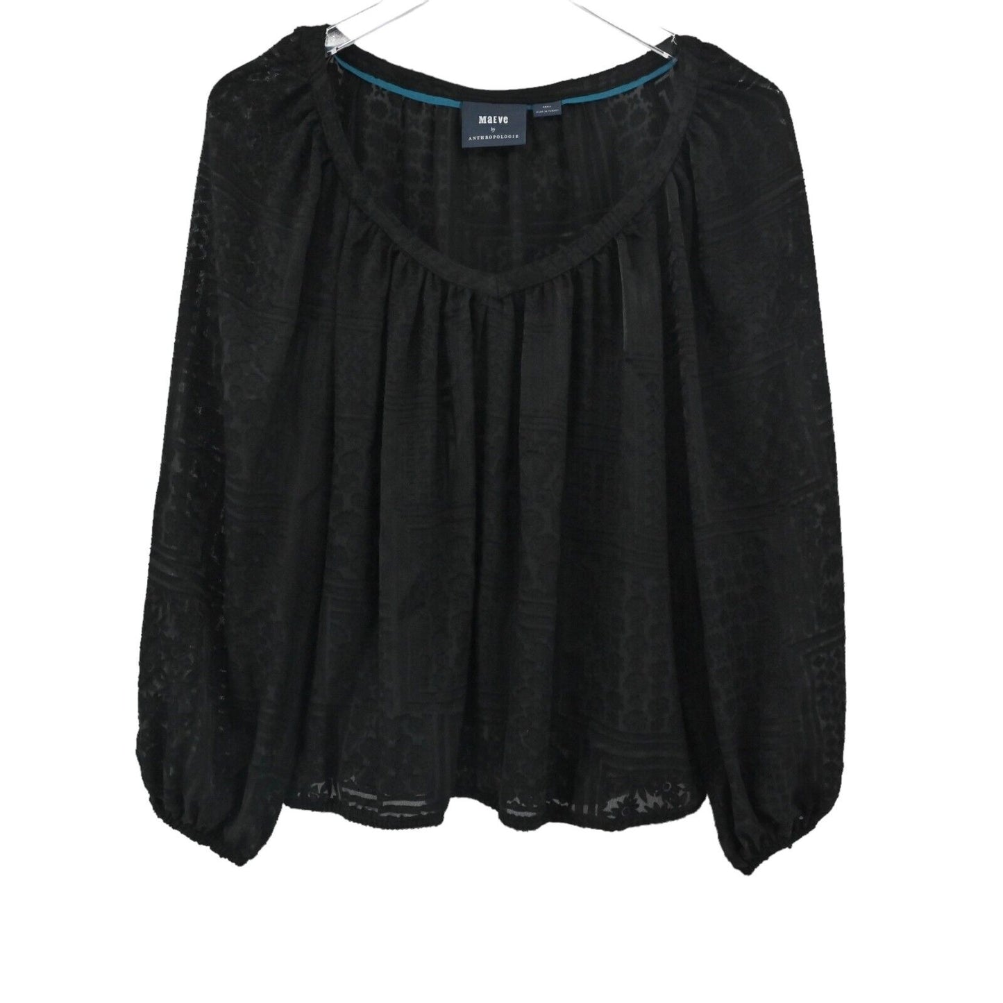 MAEVE by ANTHROPOLOGIE Top Womens Size S Black Patchwork Burnout Balloon Sleeve