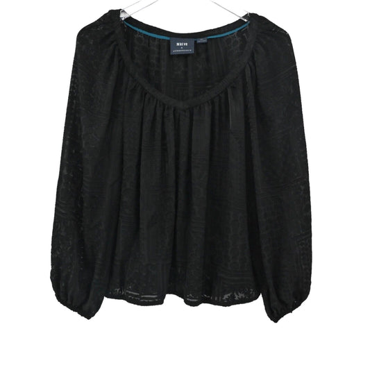 MAEVE by ANTHROPOLOGIE Top Womens Size S Black Patchwork Burnout Balloon Sleeve