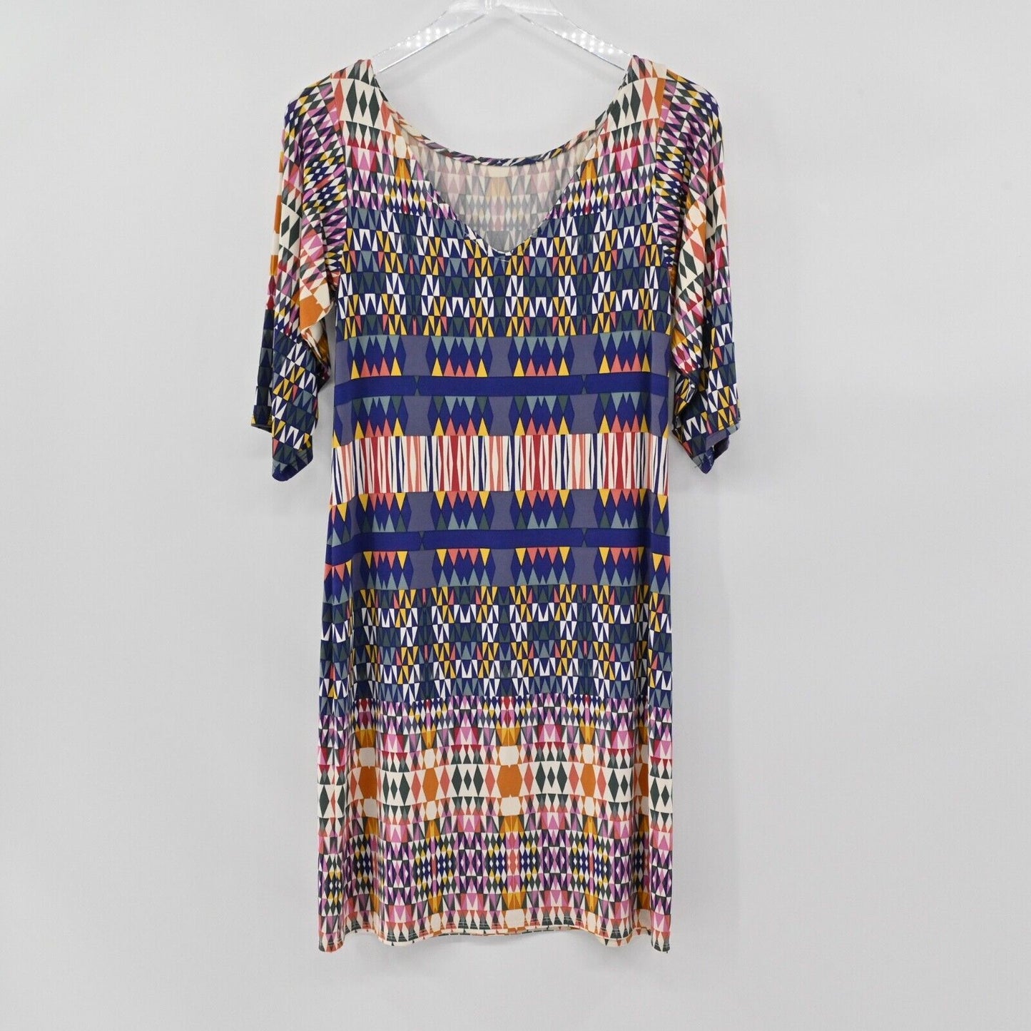 LEOTA Dress Womens Size XS Geometric Print Belted Scoop Neck 3/4 Sleeve Boho USA