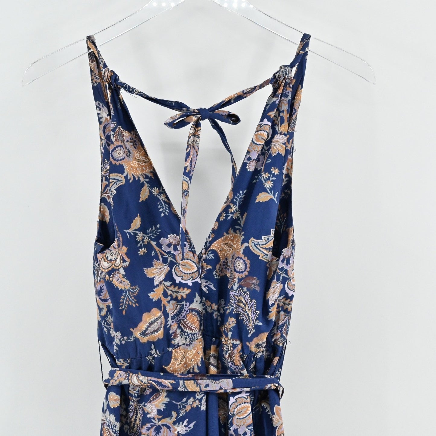 Anthropologie Ett Twa Paisley Jumpsuit Sz XXSP Boho Blue Floral Halter Whimsical
