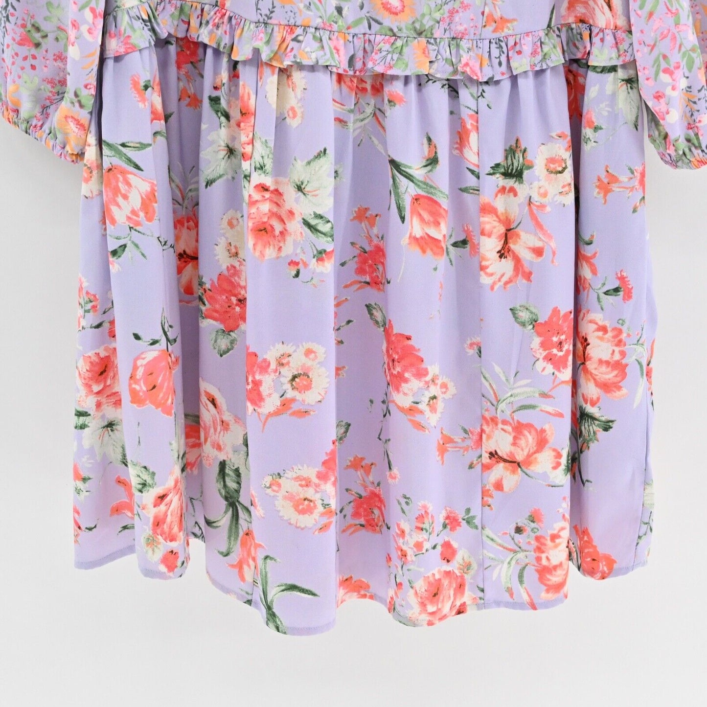 TOLANI Collection Dress Sz S Lavender Floral Balloon Sleeve Ruffle Peasant Bloom