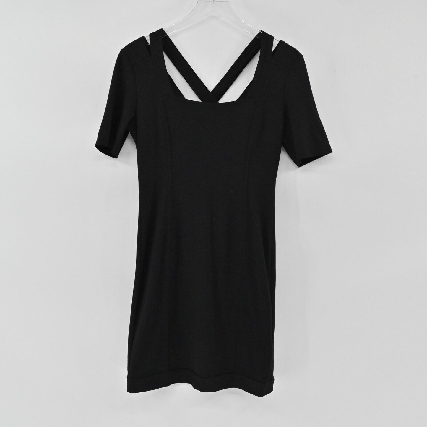 REISS Dress Womens Size M Black Starlet Strappy Cross Back Bodycon Short Sleeve