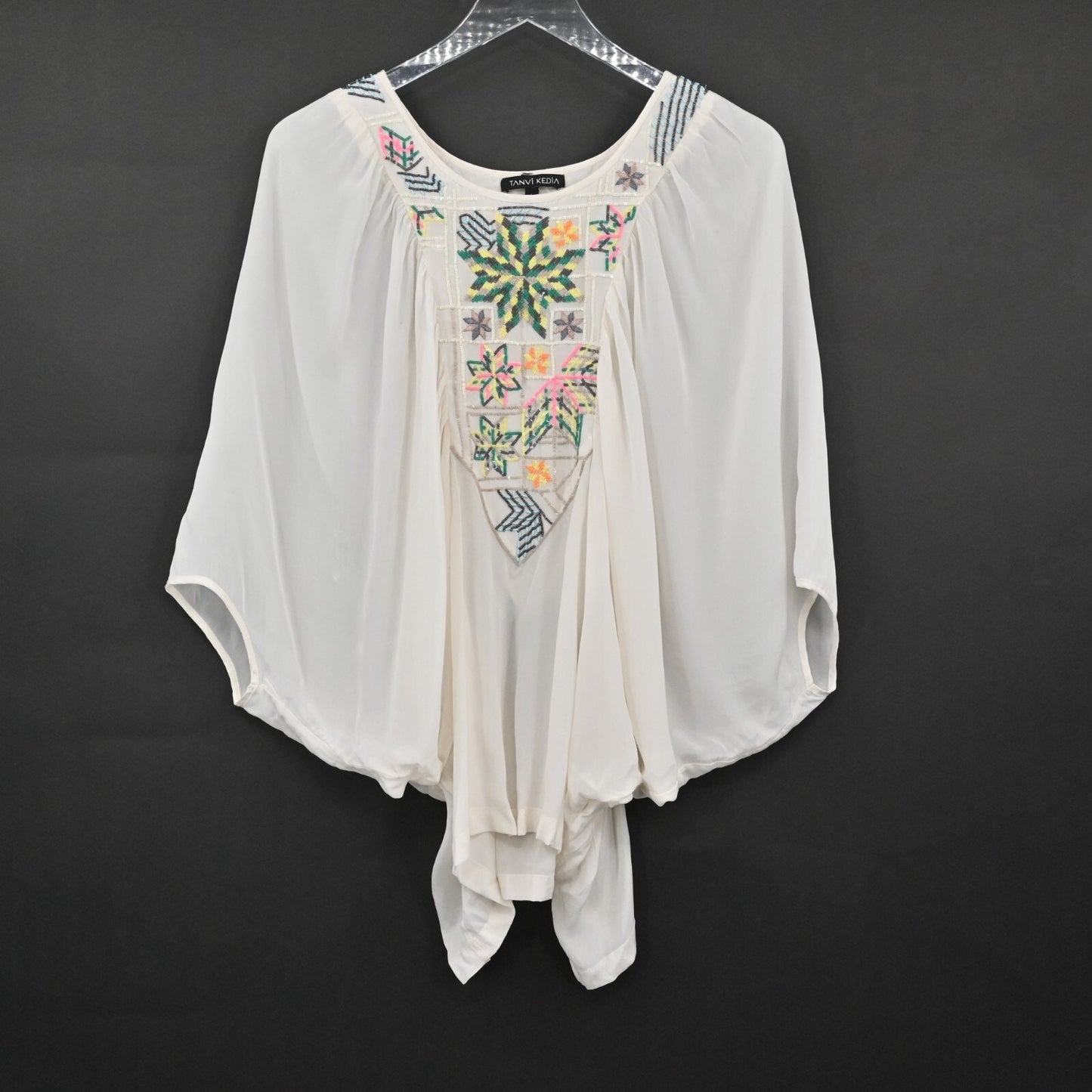 ANTHROPOLOGIE Womens Beaded Sequin Top Size L Tanvi Kedia Kashida Dolman Blouse