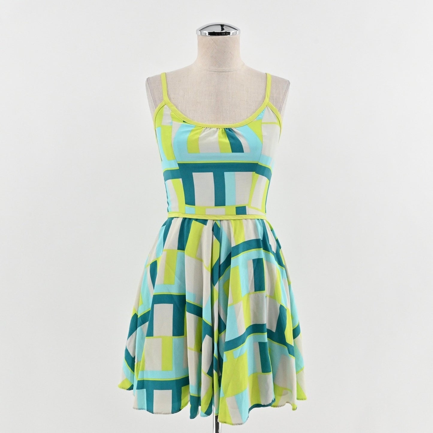 Amanda Uprichard Silk Mini Dress Size XS Geometric Retro Mod Playful Sleeveless