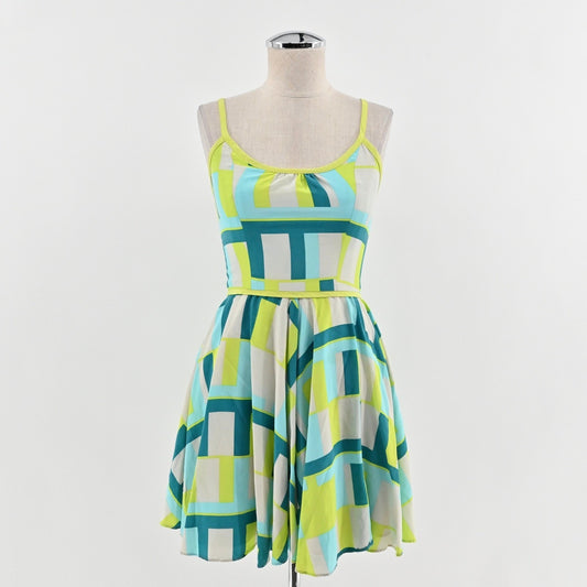 Amanda Uprichard Silk Mini Dress Size XS Geometric Retro Mod Playful Sleeveless