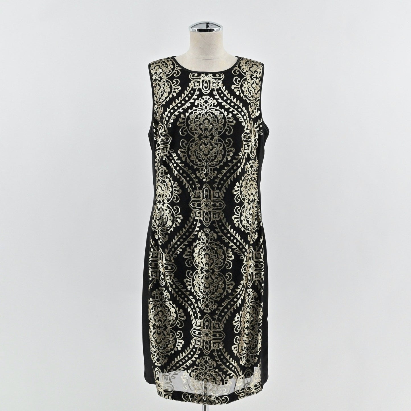 Donna Ricco Sequin Dress Size 12 Black Gold Sleeveless Retro Glam Cocktail Chic