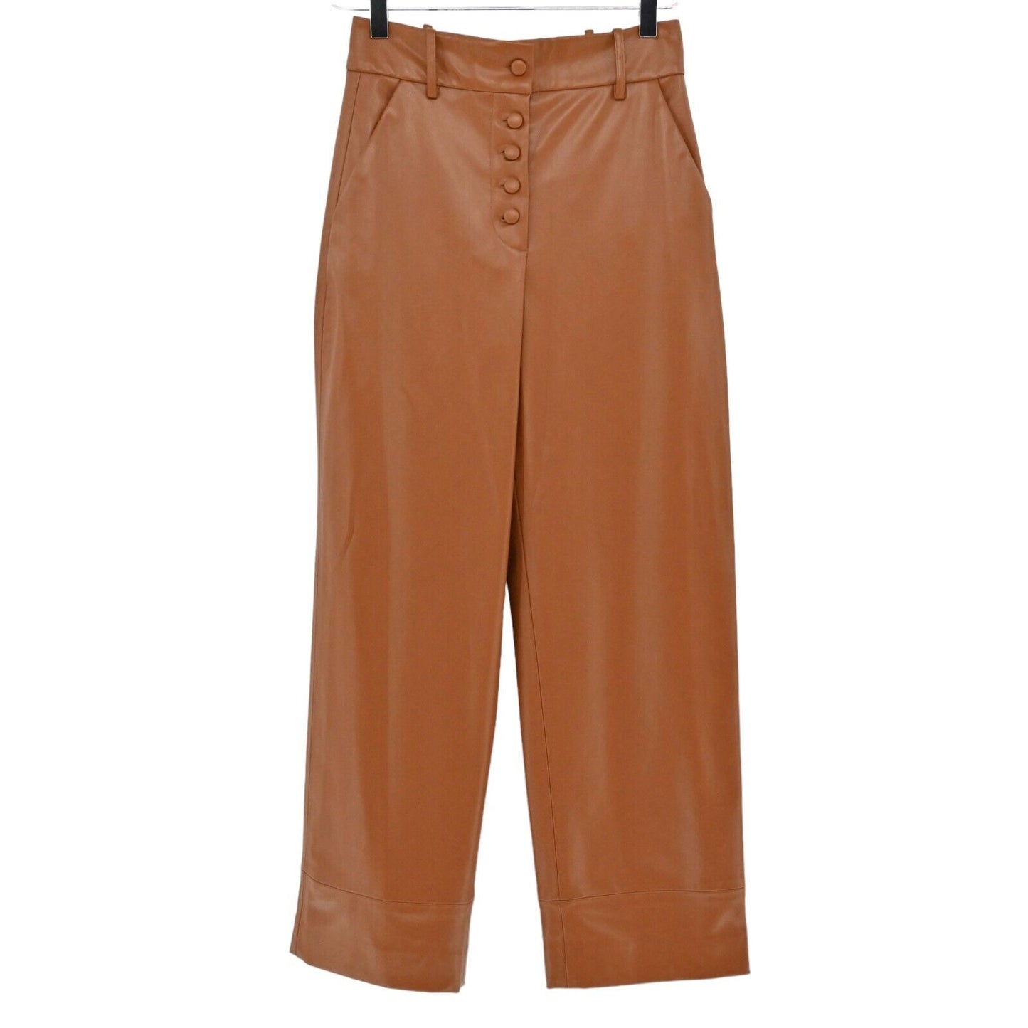 ZARA Pants Womens Size XS Brown Faux Leather High Rise Button Fly Straight Leg