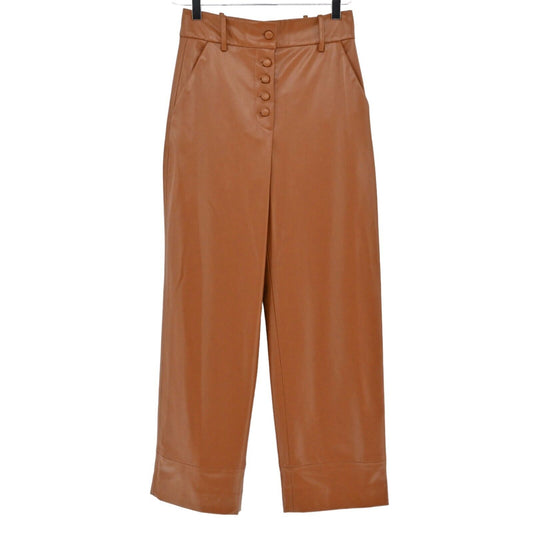 ZARA Pants Womens Size XS Brown Faux Leather High Rise Button Fly Straight Leg