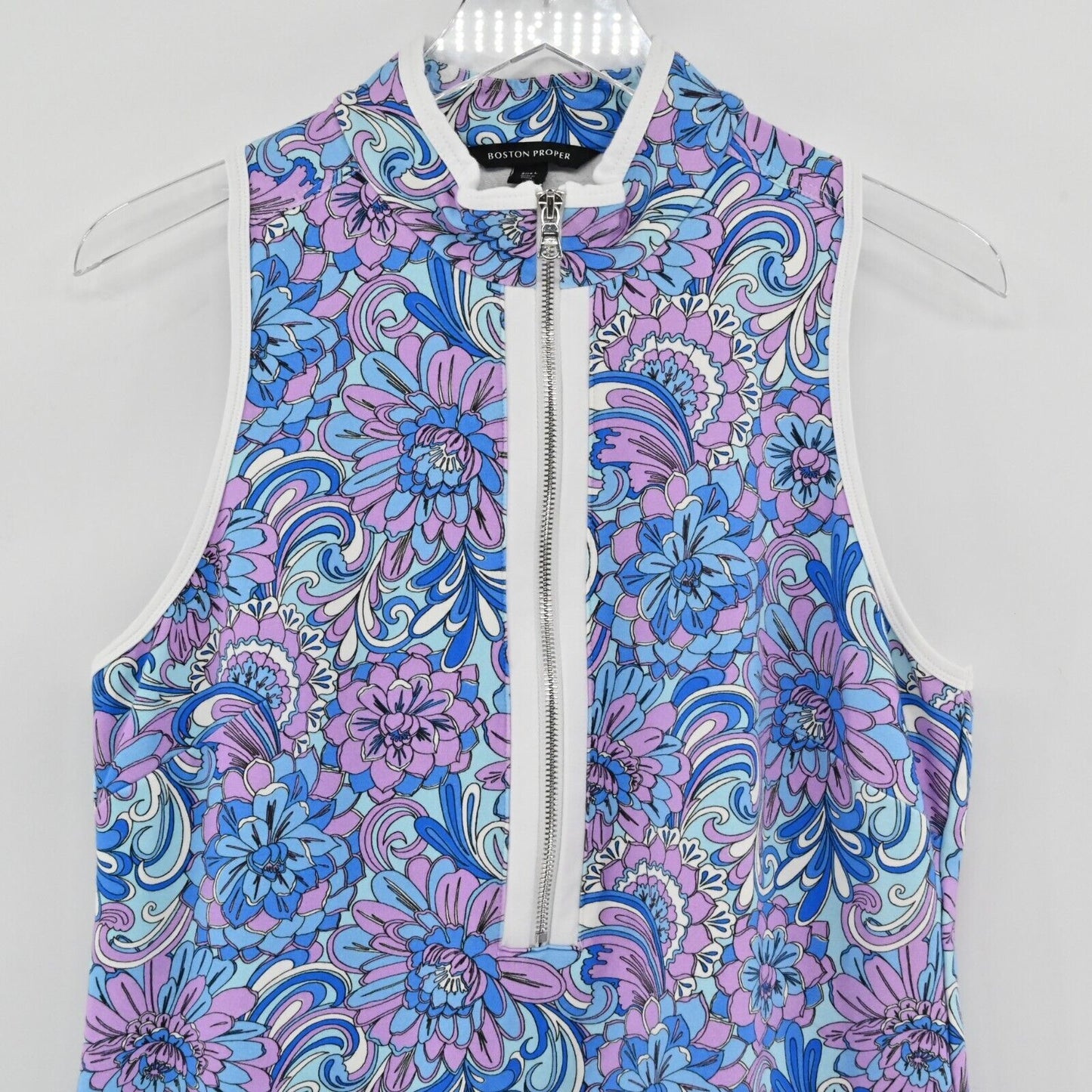 BOSTON PROPER Dress Womens Size L Abstract Floral Print Sleeveless Chic Zip