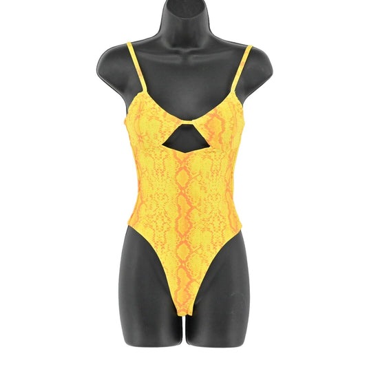 TIGER MIST Bodysuit Womens Sz XS Tavi Yellow Snake Stretch Spaghetti Straps NEW