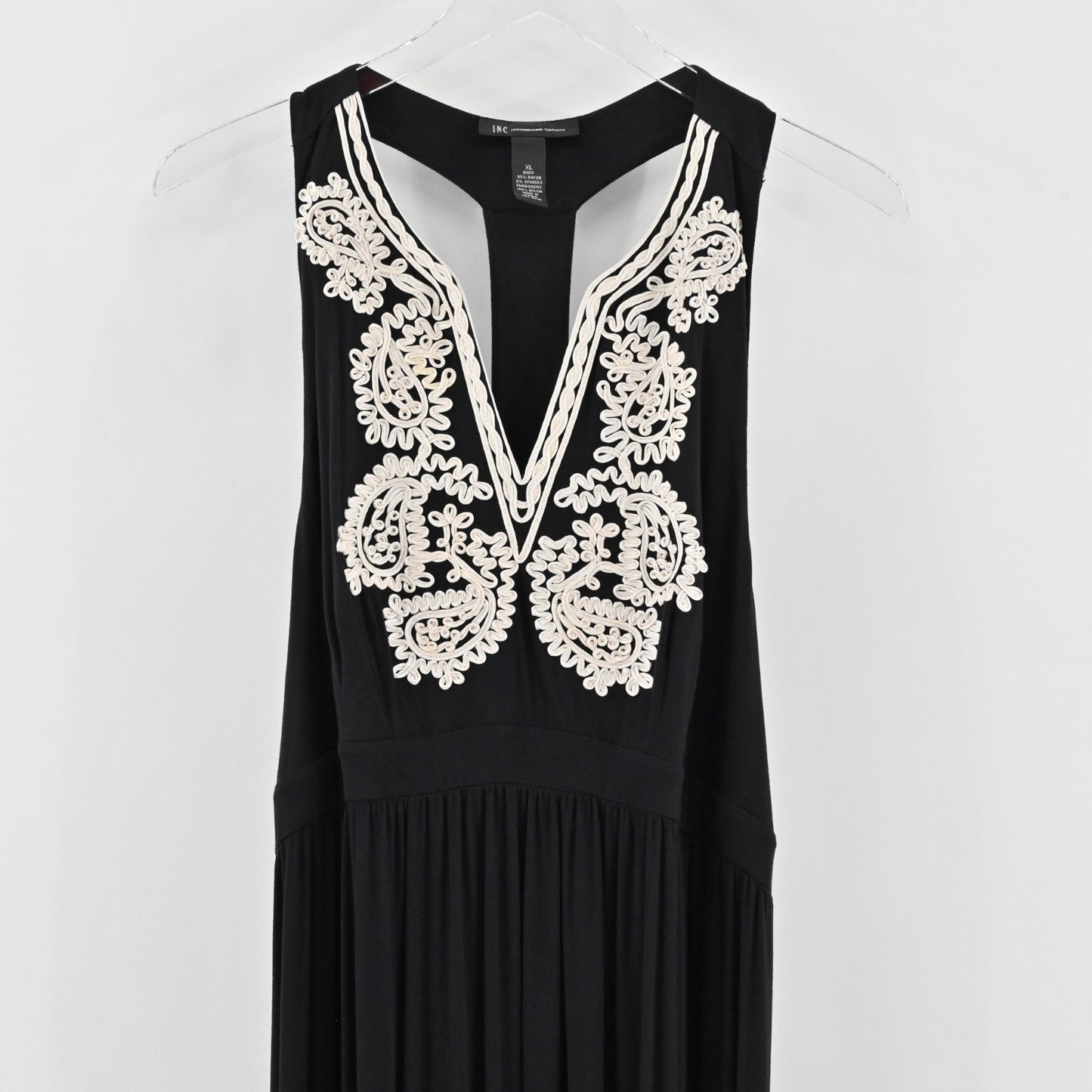 INC International Concepts Embroidered Maxi Dress Size XL Black Sleeveless VNeck