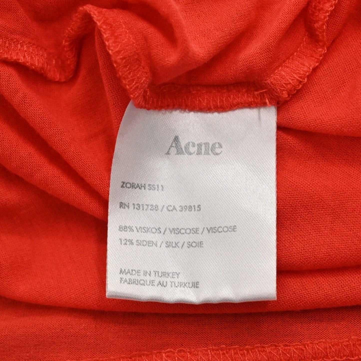 ACNE STUDIOS Top Womens Size XS Zorah T Shirt Red Silk Blend Oversized Bohemian