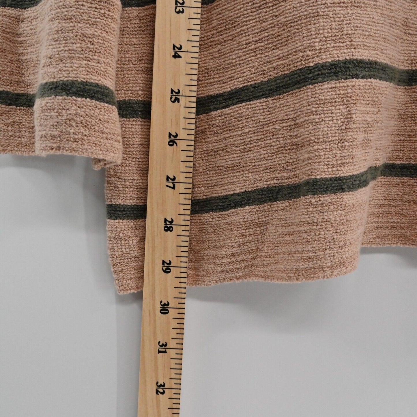 J JILL Sweater Womens Size S Tall Knit Olive Green Tan Stripe Long Sleeve Hoodie